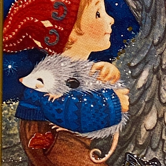 Vintage Cherub Treehouse Christmas Metal Tray Judith Ann Griffith print 90s - Picture 5 of 16